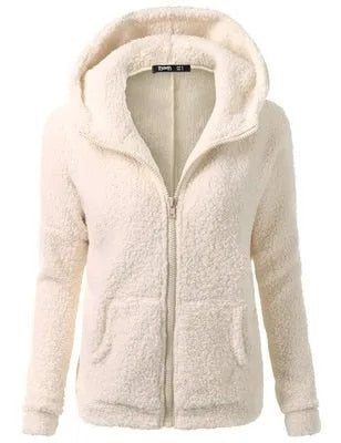 Fleece Soft Hooded Zipper Solid Lightweight Women's Jacket