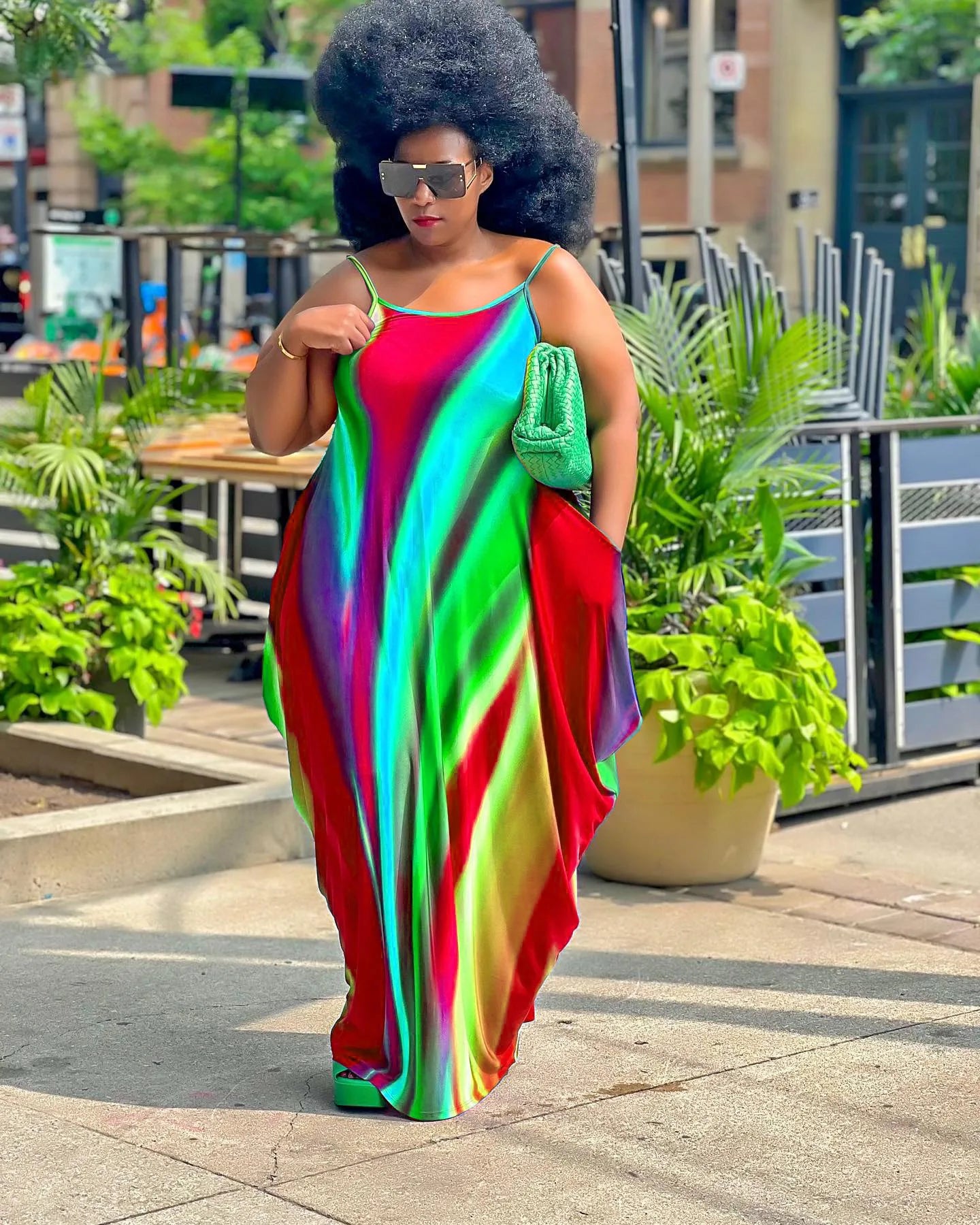 Rainbow Striped Colorblock Ruched Ruffled Sleeveless Print Harem Maxi Dress to 5X Plus Size