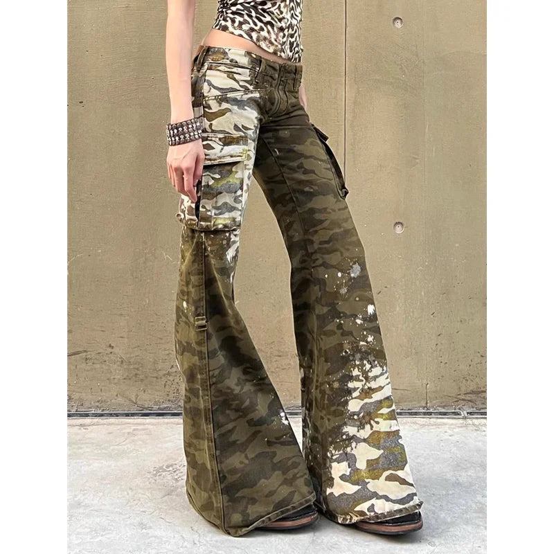 Camouflage Jeans Women Y2K Hip Hop Vintage High Waisted Jeans Straight Streetwear Casual Loose Large Size Wide Leg Denim Pants