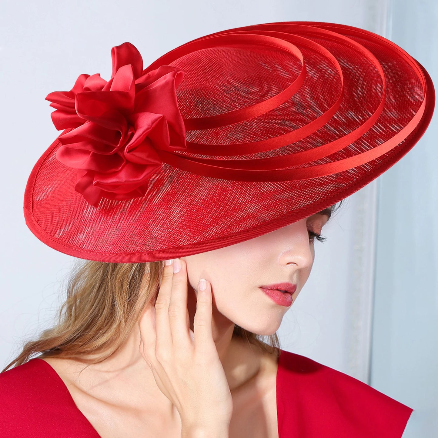 Oversized Slanted Big Floral Bow Detail Church/Kentucky Derby Fedora Hat