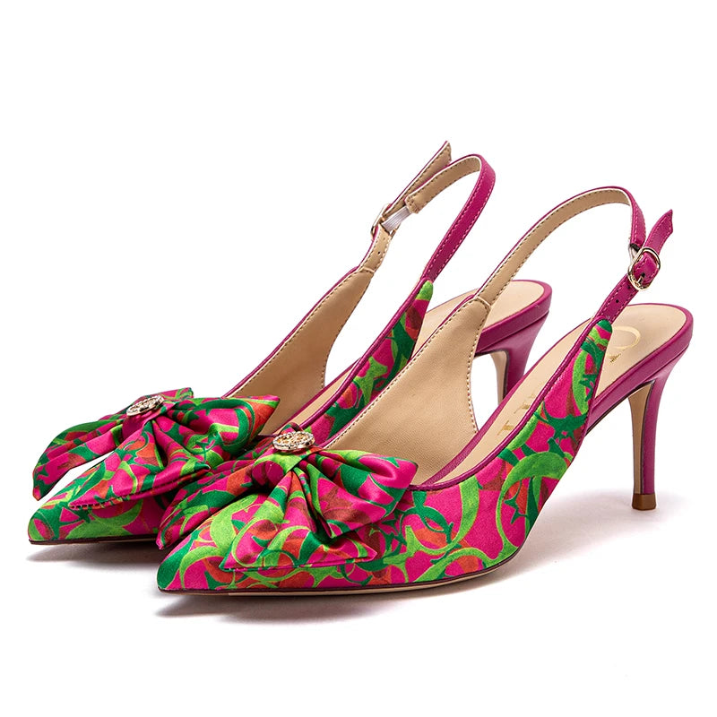 Bowtie Floral/Geometric/Polka Dot/Monogram Letter Print Design Women's High Heel Slingback Pumps