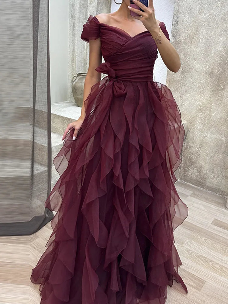 Mesh Patchwork V-Neck Sleeveless Floor-Length Formal Dress