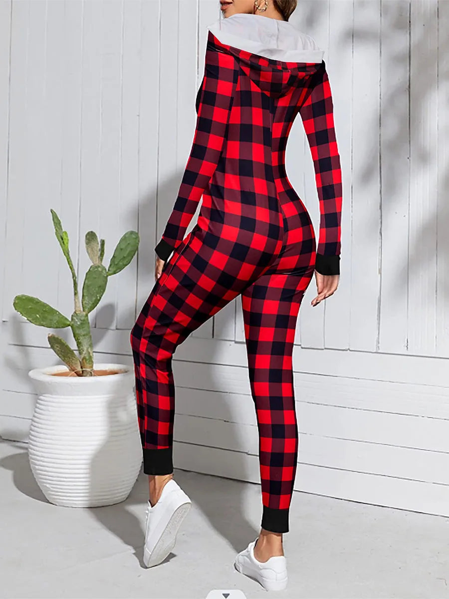 Christmas Women's Long Sleeve Hooded Pajama Romper Onesie