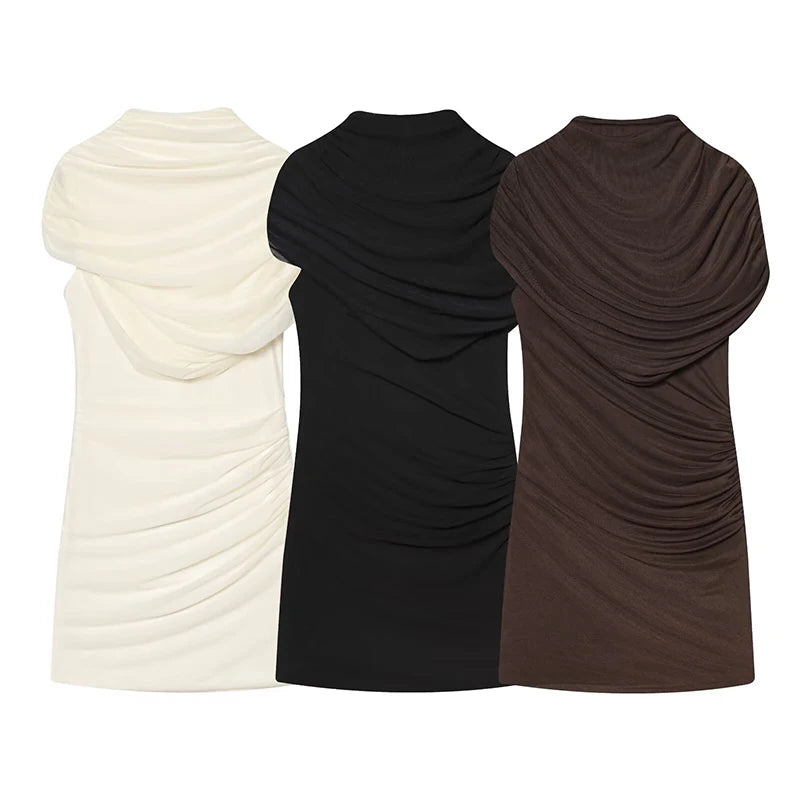 Layered Patchwork Cinched Waist Solid Color Short Sleeve Bodycon Formal Party Dress