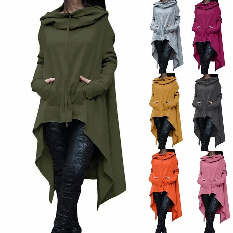 Oversized Pullover Solid Women's Maxi Hooded Sweatshirt w/ Front Pocket to 4X Plus Size