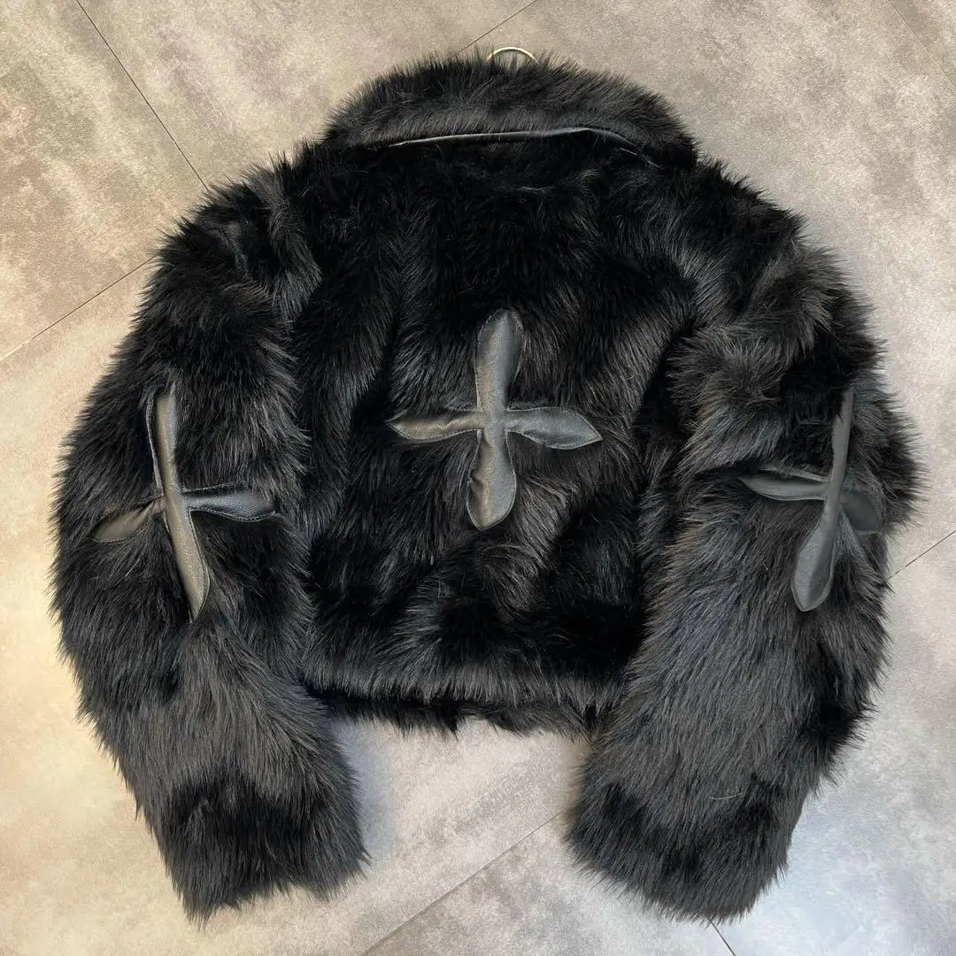 Faux Fur Cross Back Design Women's Lapel Long Sleeve Short Jacket