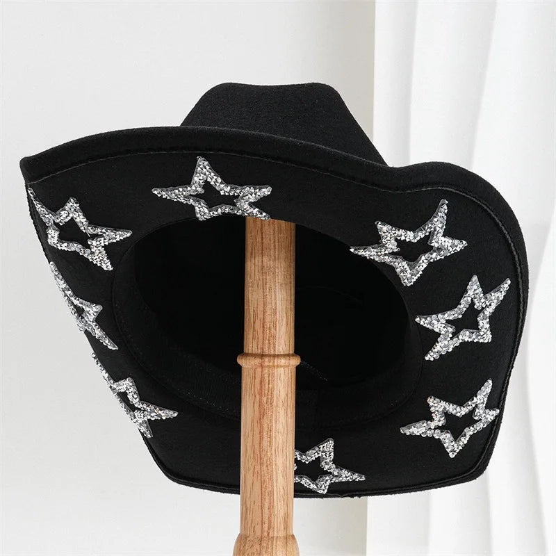 Wide Brim Rhinestone Star Western Fedora Cowgirl Hat