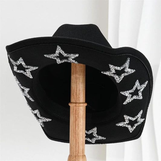 Wide Brim Rhinestone Star Western Fedora Cowgirl Hat