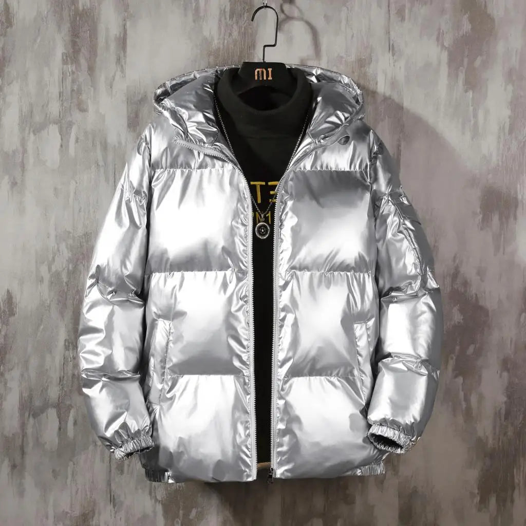 Metallic Oversized Women's Hooded Puffer Jacket to 5X