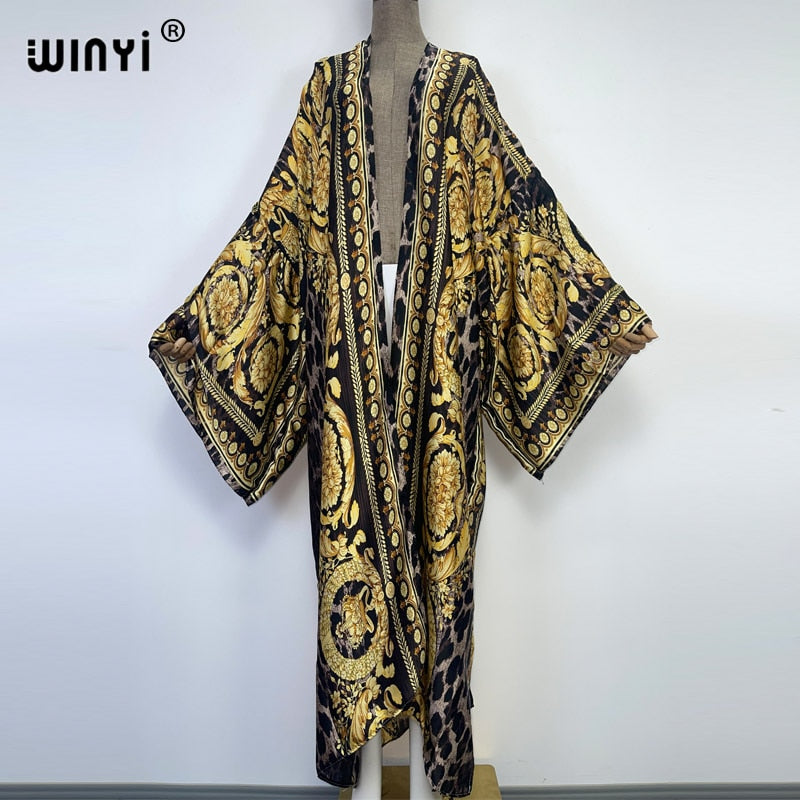 Bohemian African Batwing Sleeve Silk Maxi Cardigan Dress