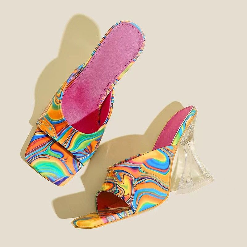 Swirl Design Mule Slipper Open Toe Transparent Heel Sandals