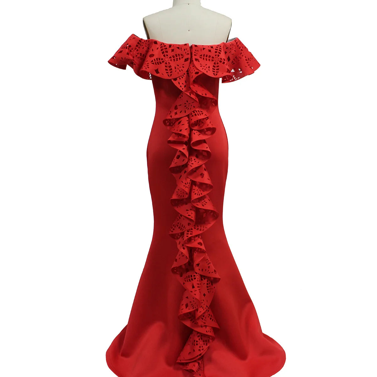 Off-the-Shoulder Ruffled Yellow/Red Mermaid Trumpet Floor-Length Formal Evening Party Dress