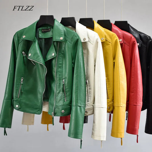 PU Faux Soft Leather Motorcycle Zipper Jacket