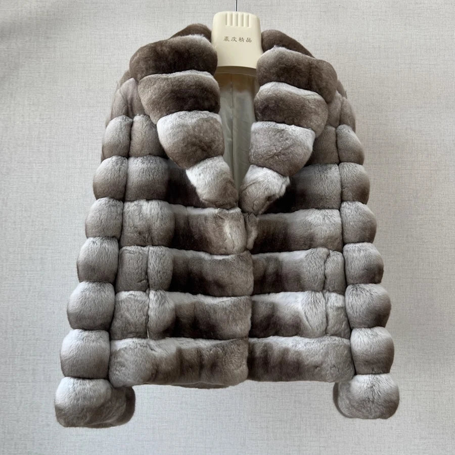 Real Chinchilla Fur Colorblock Gradient Women's Jacket