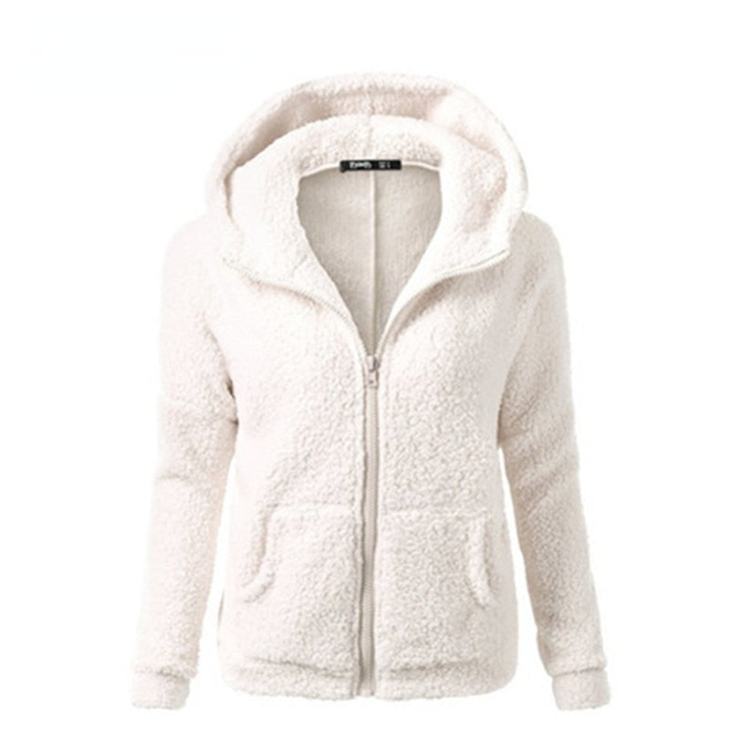 Fleece Soft Hooded Zipper Solid Lightweight Women's Jacket