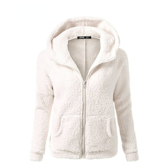 Fleece Soft Hooded Zipper Solid Lightweight Women's Jacket