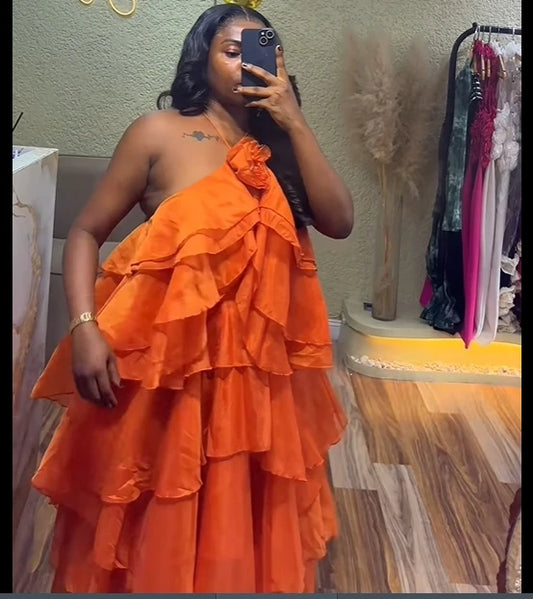 Oversized Tiered Sleeveless Floral Ruffled Design Loose Smock Strap Formal Maxi Dress