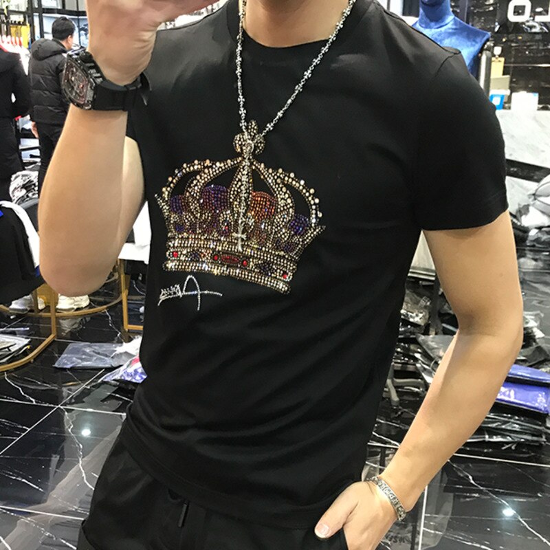 Rhinestone Sparkling Crown Men's Hot Diamond T-Shirt