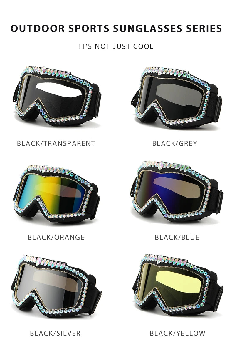 Steampunk Rhinestone Bling Oversized Diamond Ski Unisex Goggle Shield Ski Sunglasses