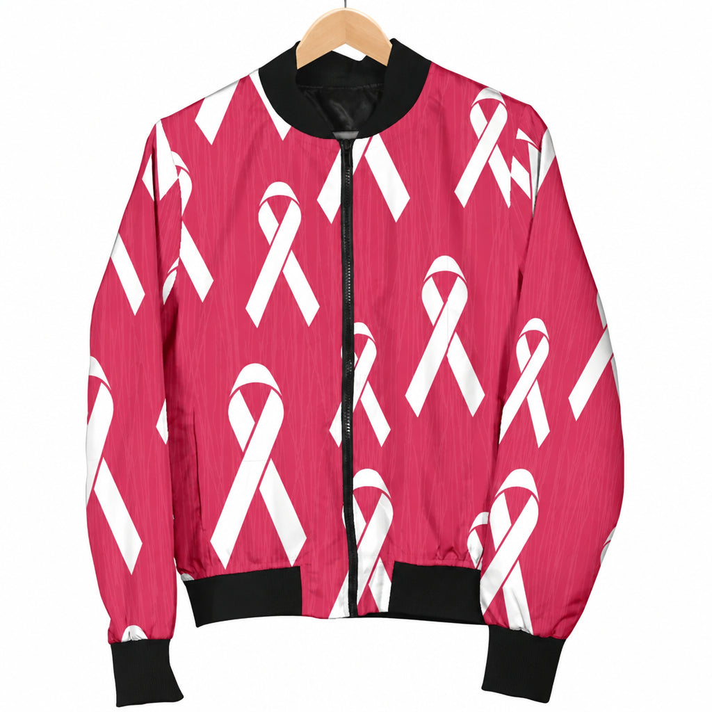 Breast Cancer Awareness Ribbons 3D Print Women's O-Neck Zipper Bomber Jacket