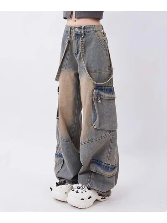 Distressed Washed Oversized Vintage Baggy Y2k Denim Wide Leg Women's Cargo Jeans