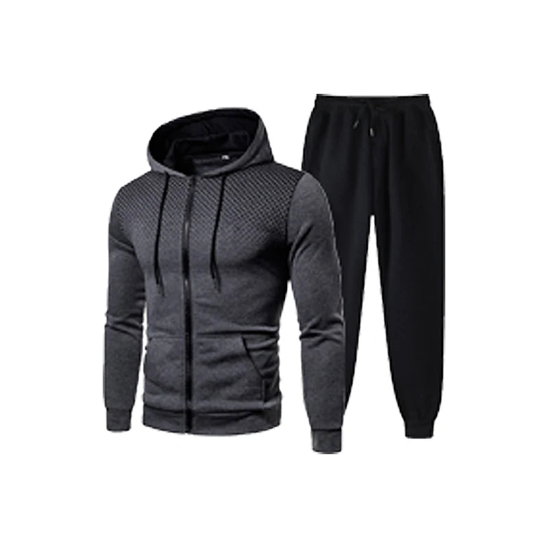 Men's Polka Dot Print Fleece Zipper Hoodie Sweatshirt + Solid Color Jogger Sweatpants Tracksuit
