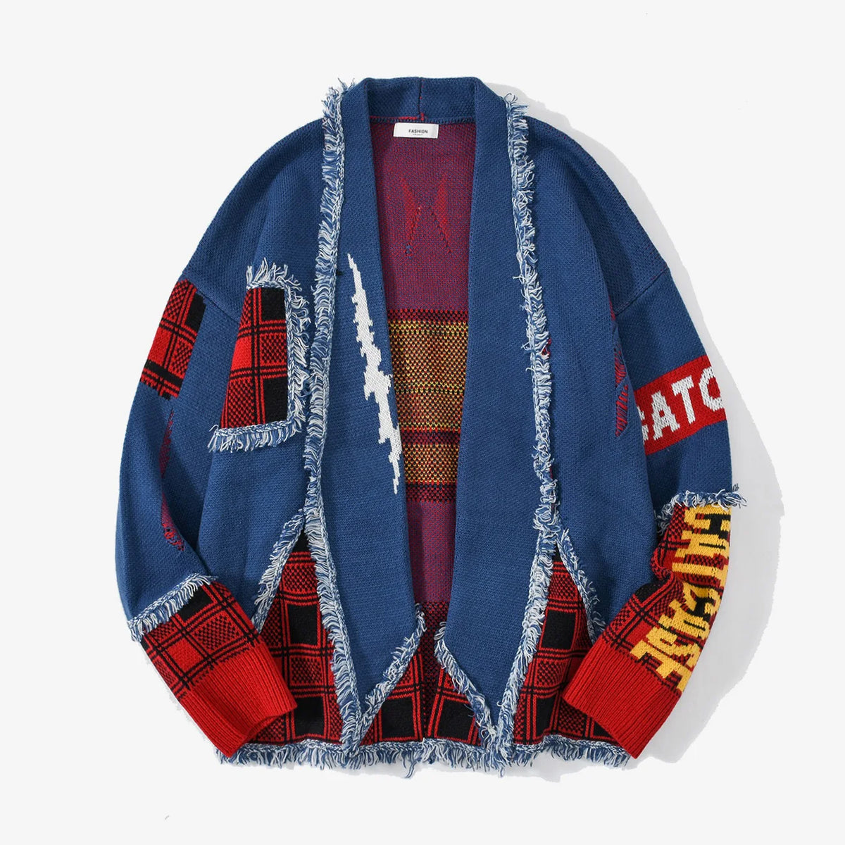 Oversized Irregular Hip-Hop Patchwork Streetwear Colorblock Hole Raw Edge Knitted Cardigan Sweater Jacket