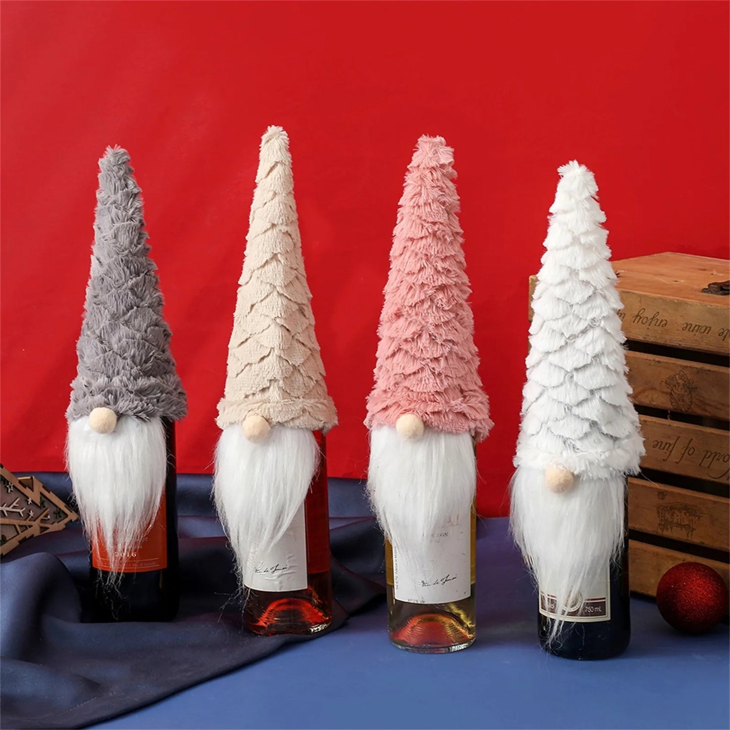 Christmas Wine Bottle Faceless Santa w/ White Beard Gnome