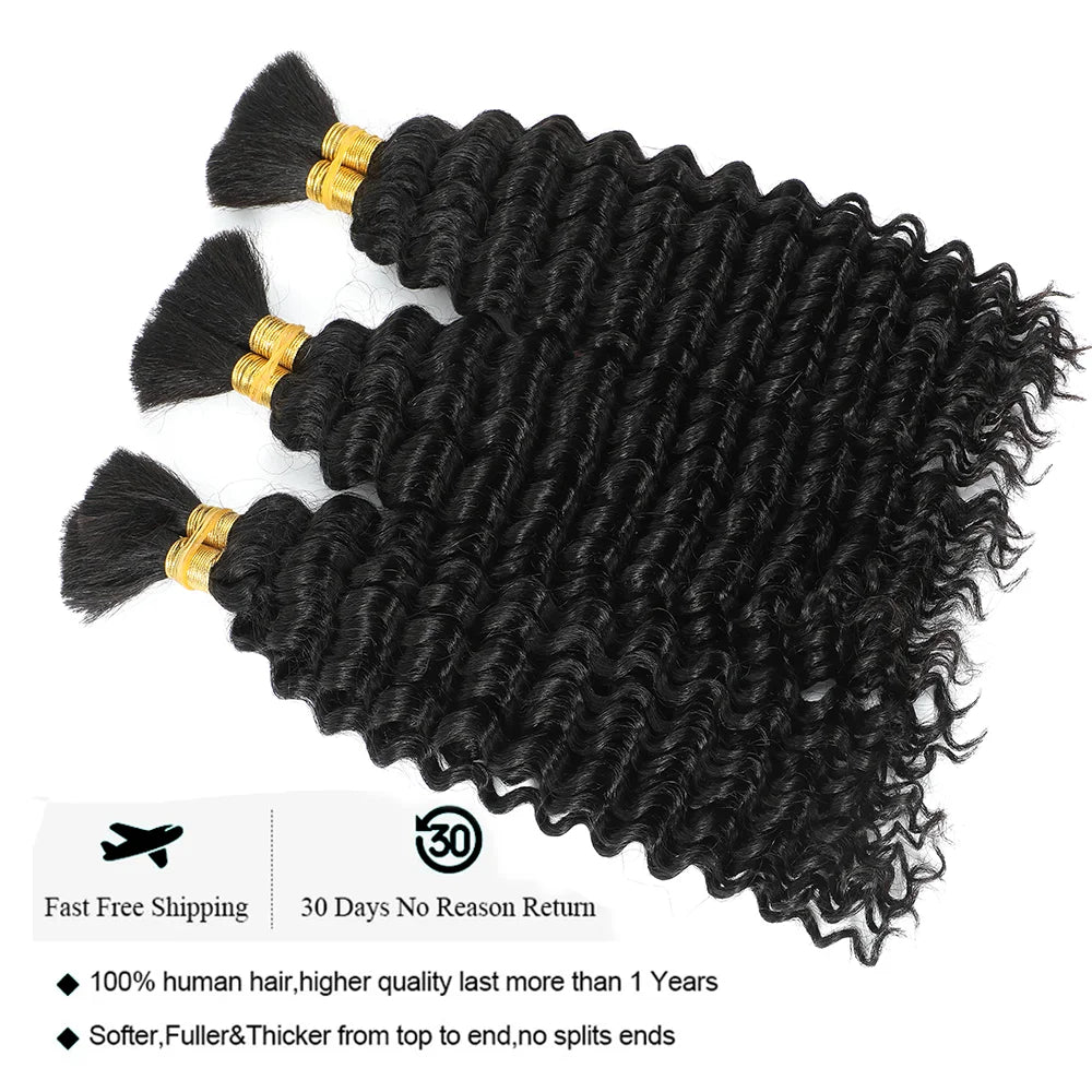 Bulk No Weft 100% Human Braiding Hair Deep Wave Deep Curly Brazilian Remy  Colored Grey/Ginger/Brown Bundles