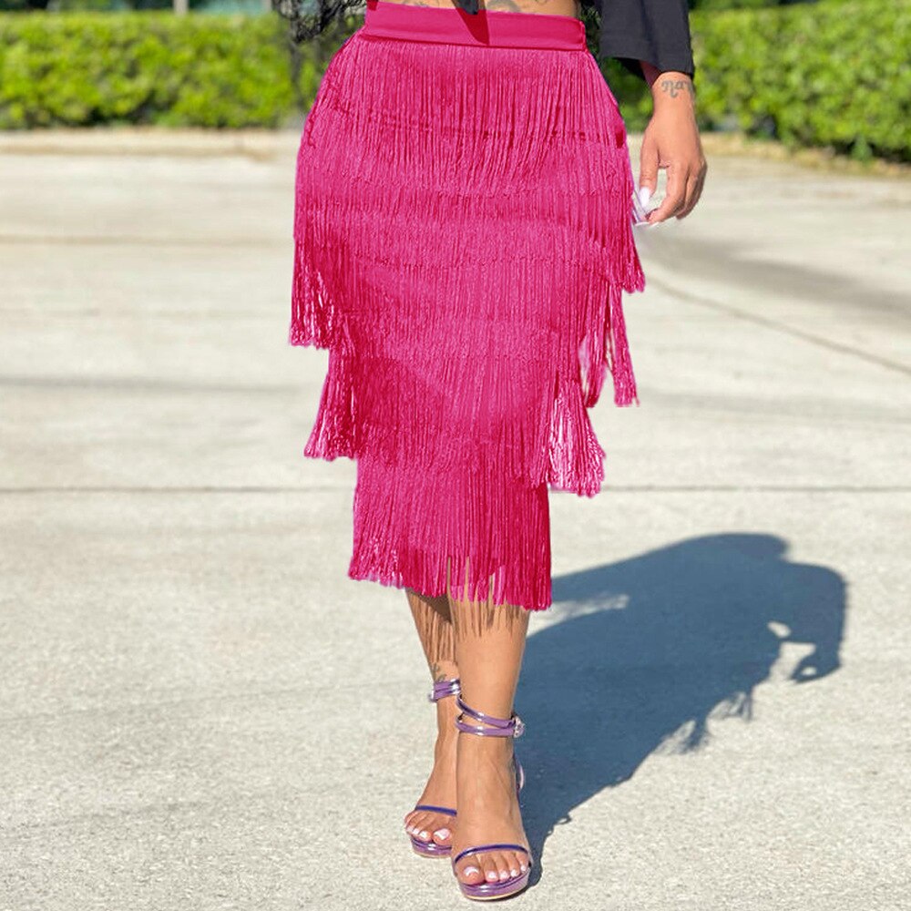 High Waist Tassels Midi Flapper Skirt to 4X