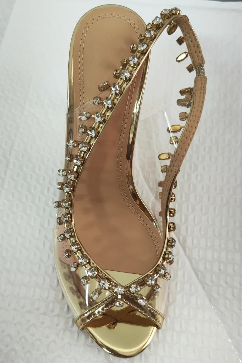 PVC Transparent Rhinestone Chain Detail Fish Mouth Transparent Stiletto Heel Slingback Formal Bridal/Party Pumps