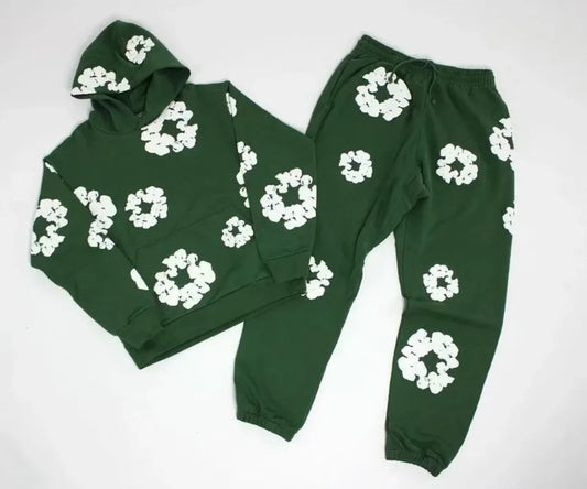 Big Flower Print Women's Hip-Hop Hoodie Sweatshirt + Jogger Sweatpants Tracksuit