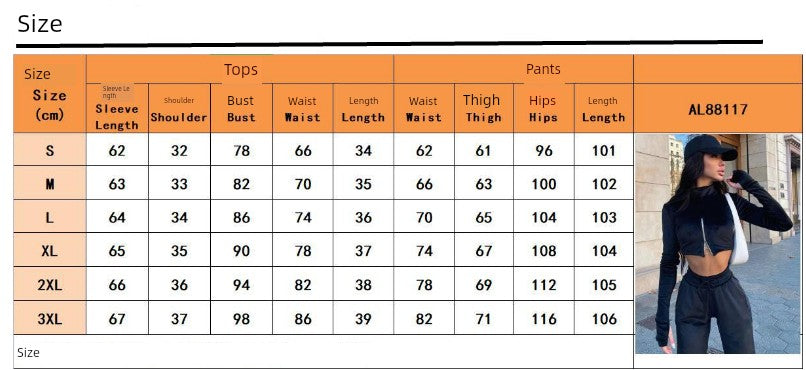 Reverse Zipper Women's Long Sleeve Crop Pullover Jacket + Drawstring Sweatpants Tracksuit