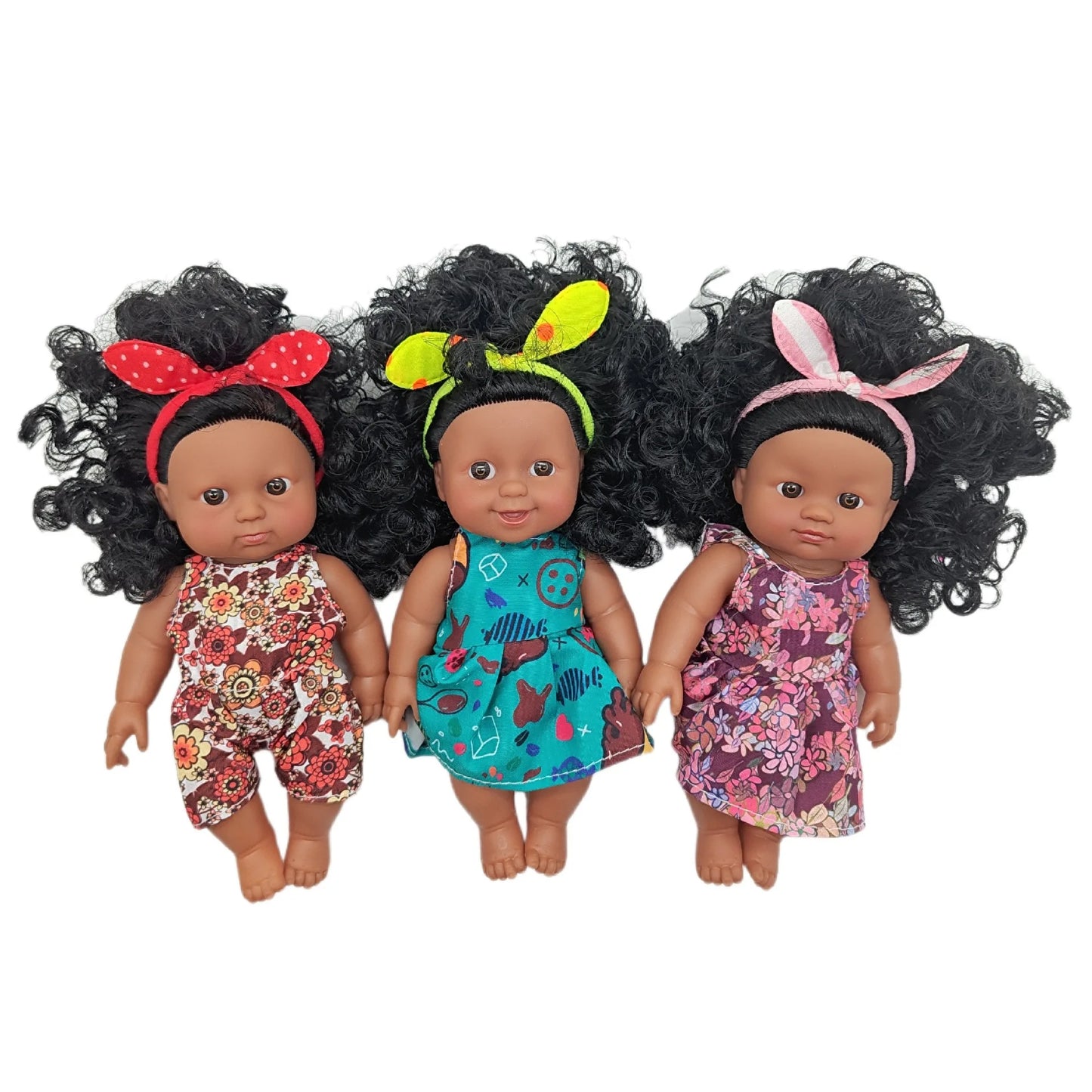 African Black Baby w/ Headband/Beanie Hat Simulation Reborn Soft Rubber Music Dolls