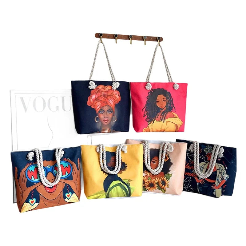 Black African Woman 3D Canvas Print Women's Single Shoulder Large Capacity Tote Bags