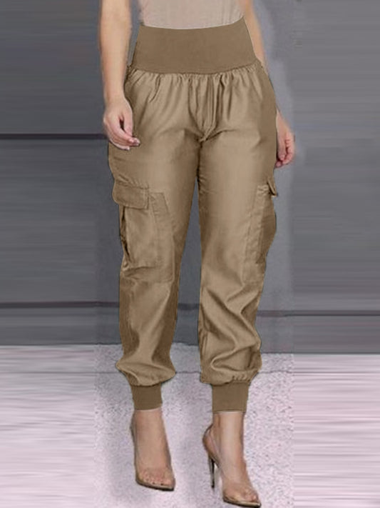 Elastic Waist/Ankle Solid Vintage Elastic Waist Ladies Cargo Pants