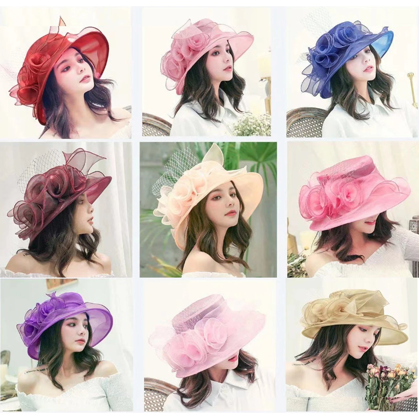Oversized Organza Floral Bow Detail Wide Brim Kentucky Derby/Church/Wedding Fedora Hat