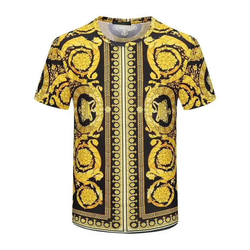 Baroque Roman Ornate Print O-Neck Short Sleeve T-Shirt