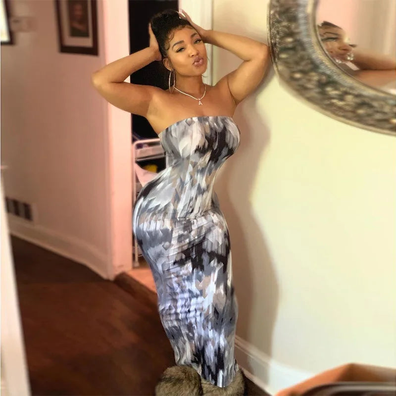 Sleeveless Tube Top Design/Long Sleeve Striped Colorblock Printed Bandage Skinny Maxi Dress