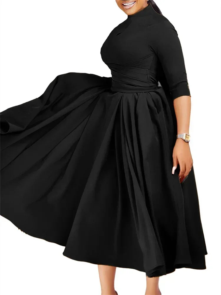 Wrapped Waist Solid Color Long Sleeve Maxi Dress