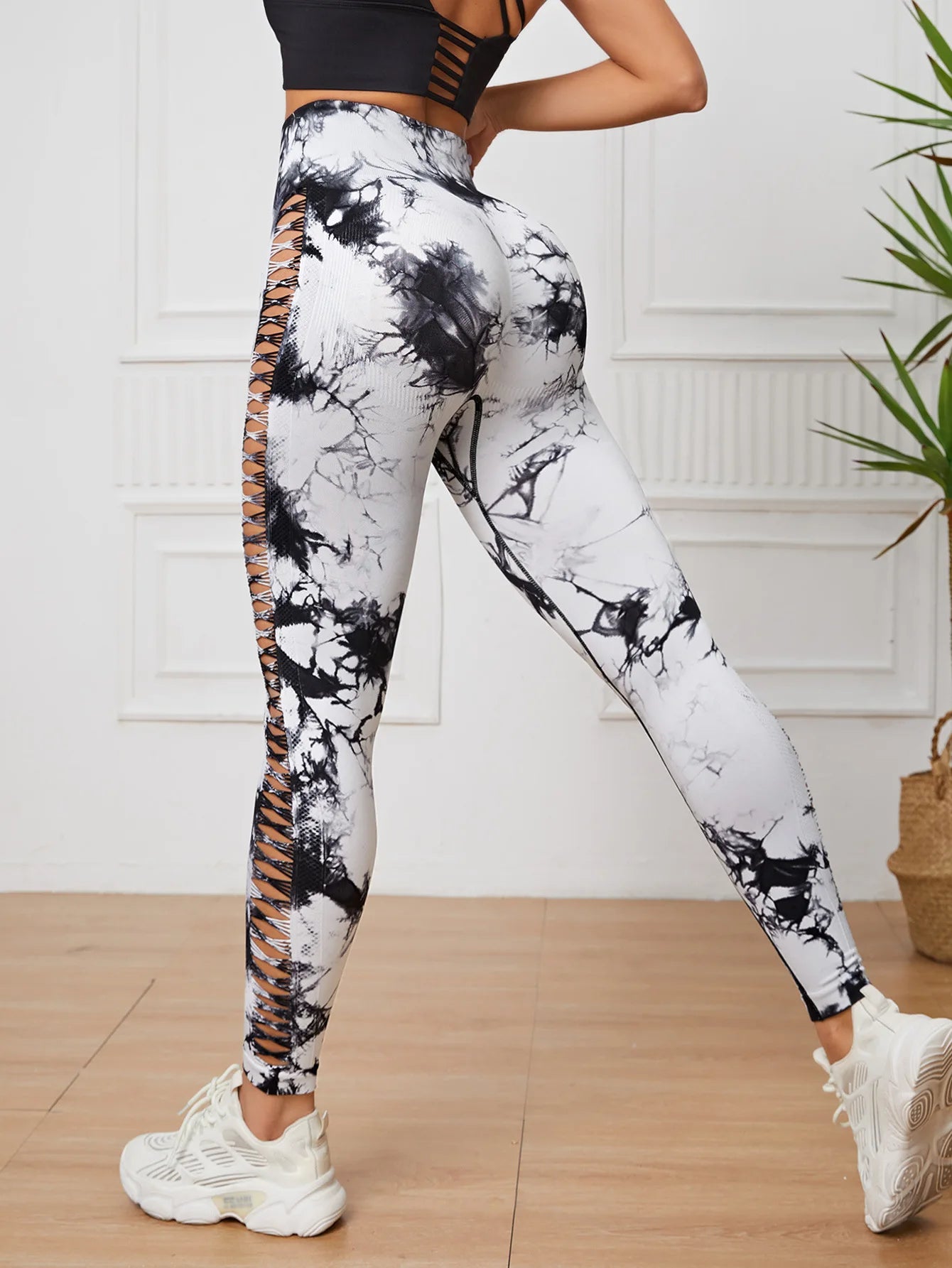 Tie-Dye Ladies Spandex Side Cut-Out Workout Yoga Leggings