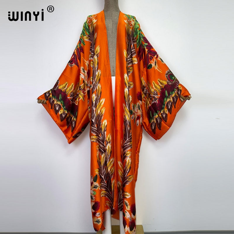 Bohemian African Batwing Sleeve Silk Maxi Cardigan Dress