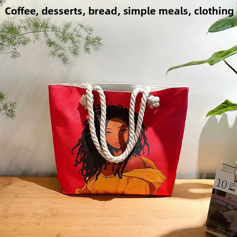 Black African Woman 3D Canvas Print Women's Single Shoulder Large Capacity Tote Bags
