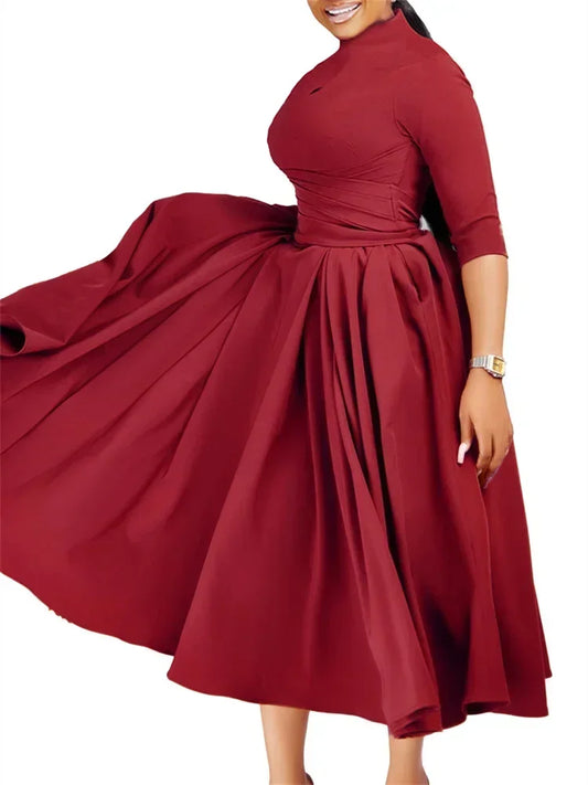 Wrapped Waist Solid Color Long Sleeve Maxi Dress