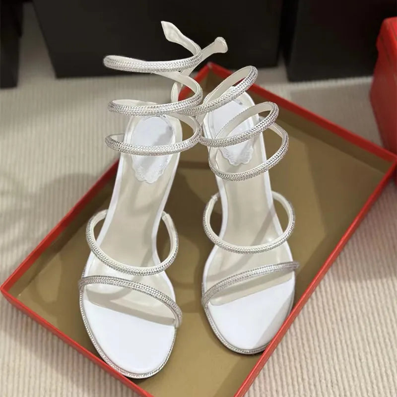 Spiral Snake Twine Band Crystal Rhinestone Thin Stiletto Heel Gladiator Sandal Pumps