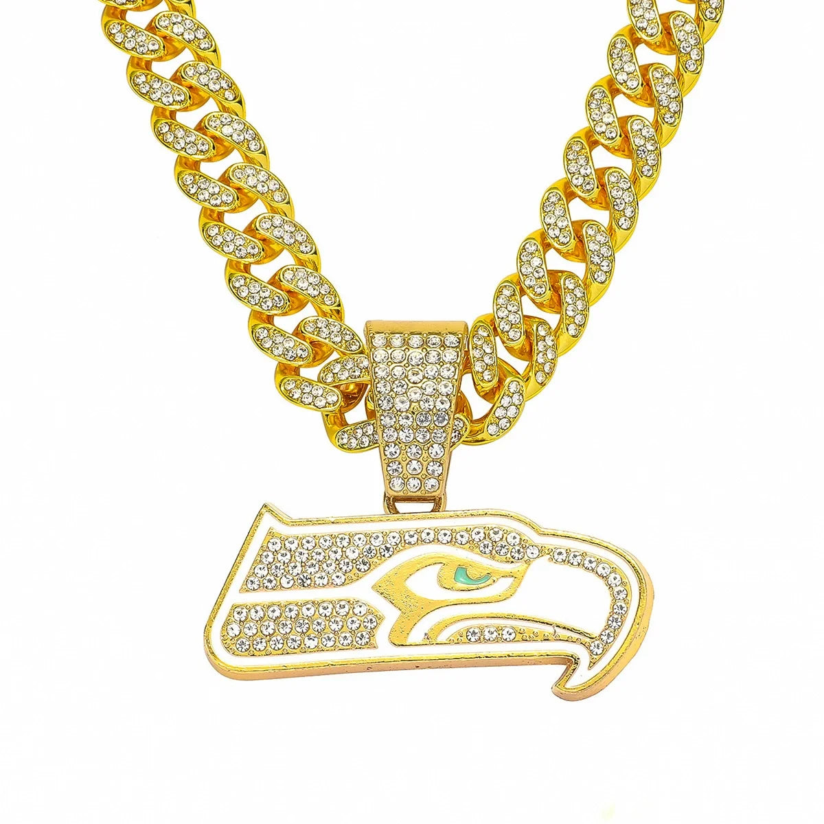 Seattle Seahawks Diamond Owl Pendant Alloy Cuban Link Hip-Hop Chain Necklace