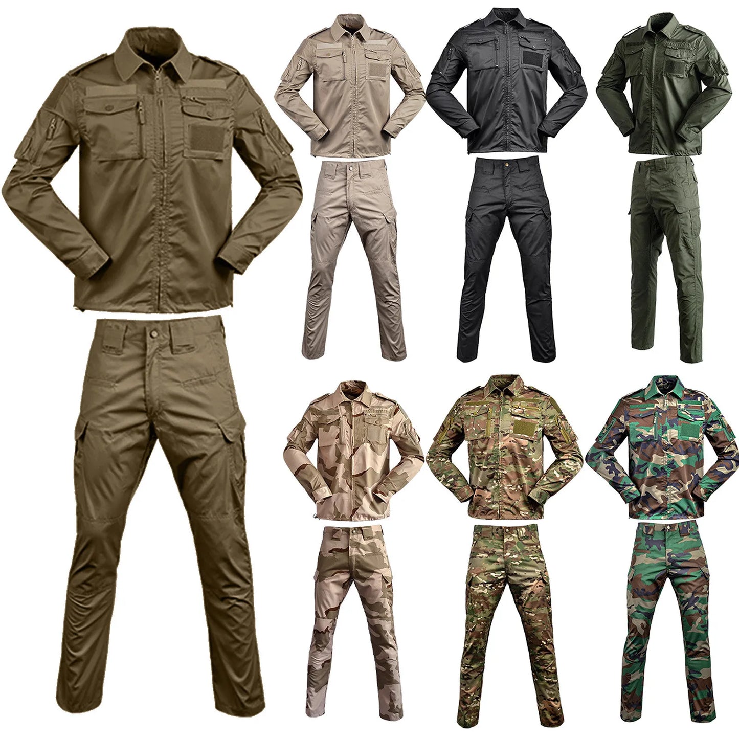 Men's Breathable Camo Cargo Camping/Training Turn-Down Collar Jacket + Cargo Pants 2-Piece Sets