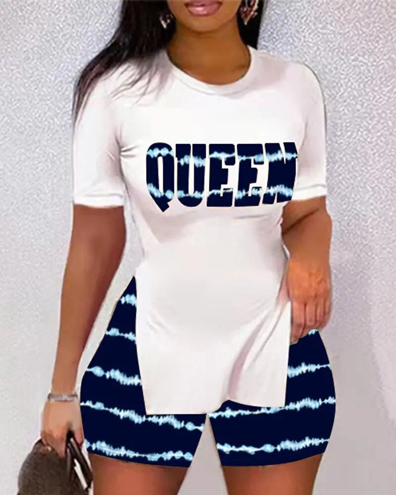 Graphic Print Women's Short Sleeve T-Shirt & Mini Shorts 2-Piece Set