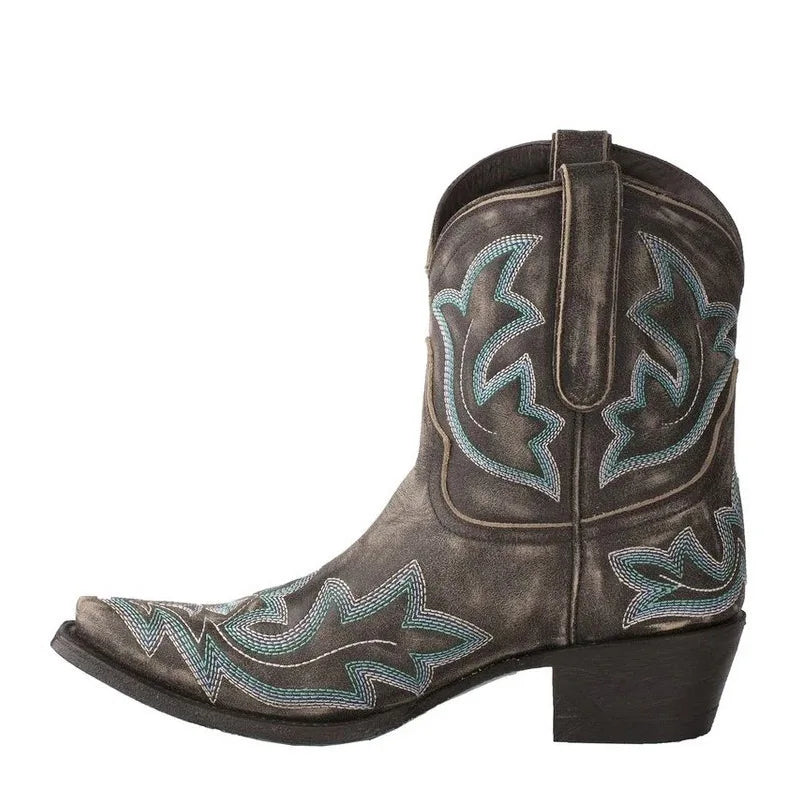 Western Cowboy Women's Snake Leather Cowgirl Ankle Boots