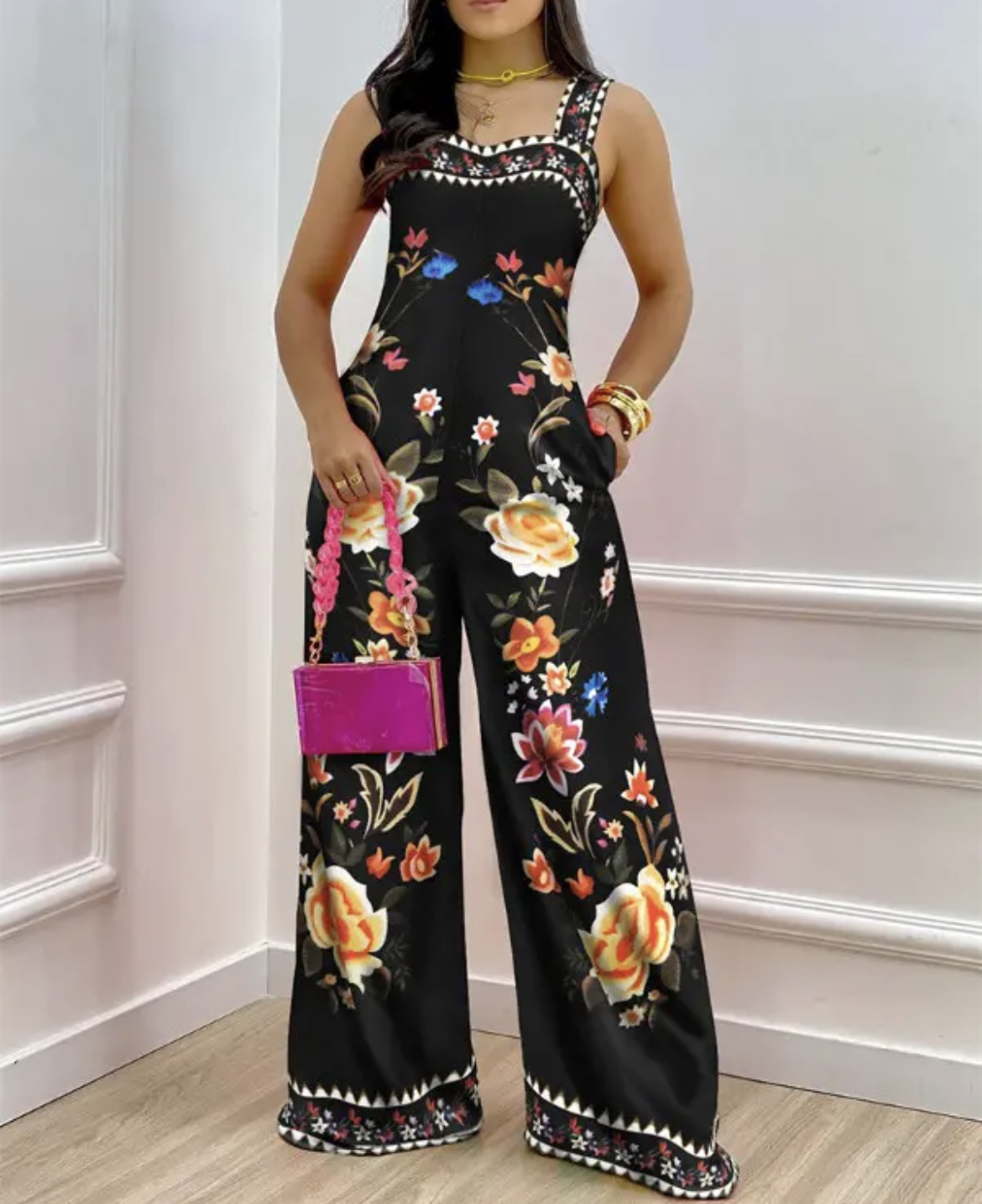 Printed Loose Sleeveless Long Jumpsuit